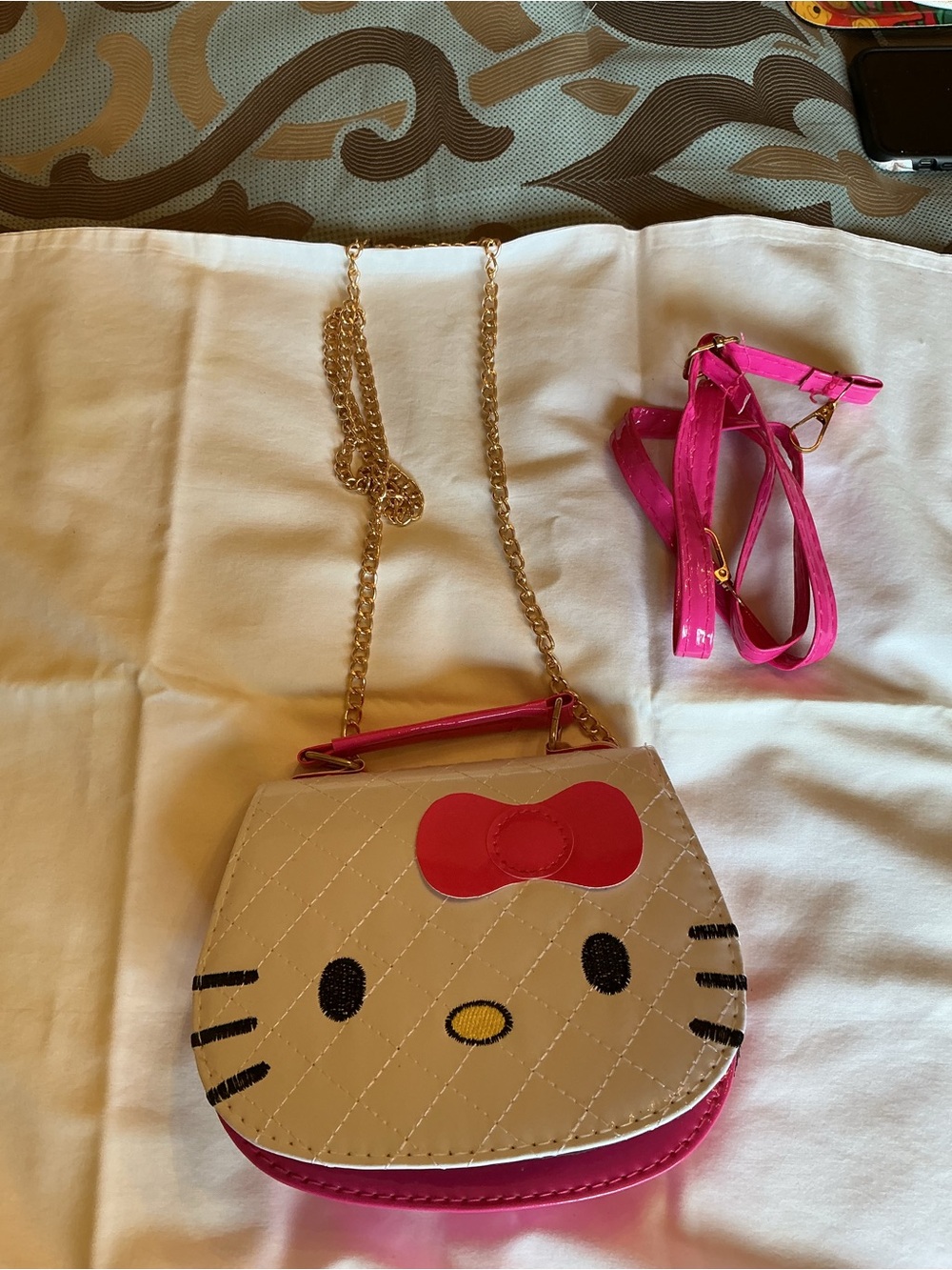 Hello Kitty White and Hot Pink Quilted Crossbody Bag